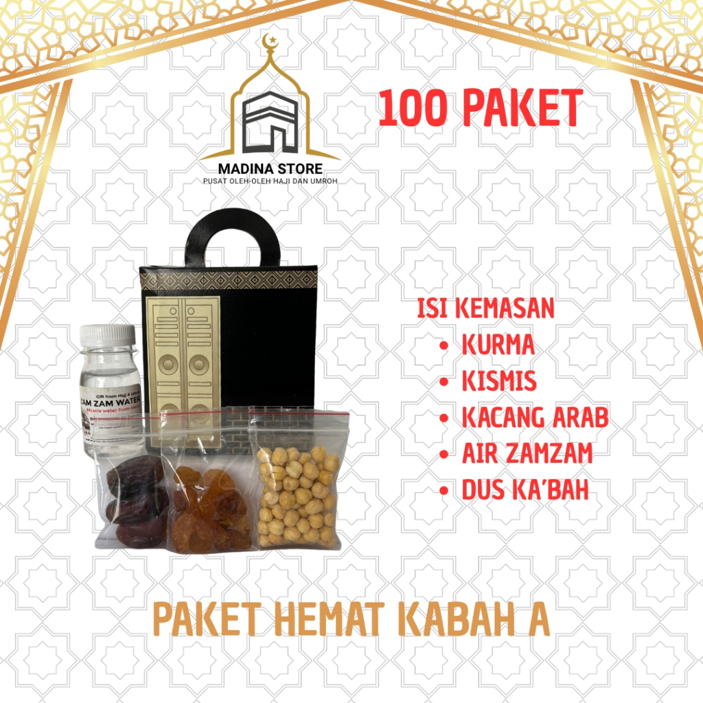

Paket Hemat Oleh-oleh Haji dan Umroh Paket A 100 PCS isi Air Zamzam Dus Ka'bah
