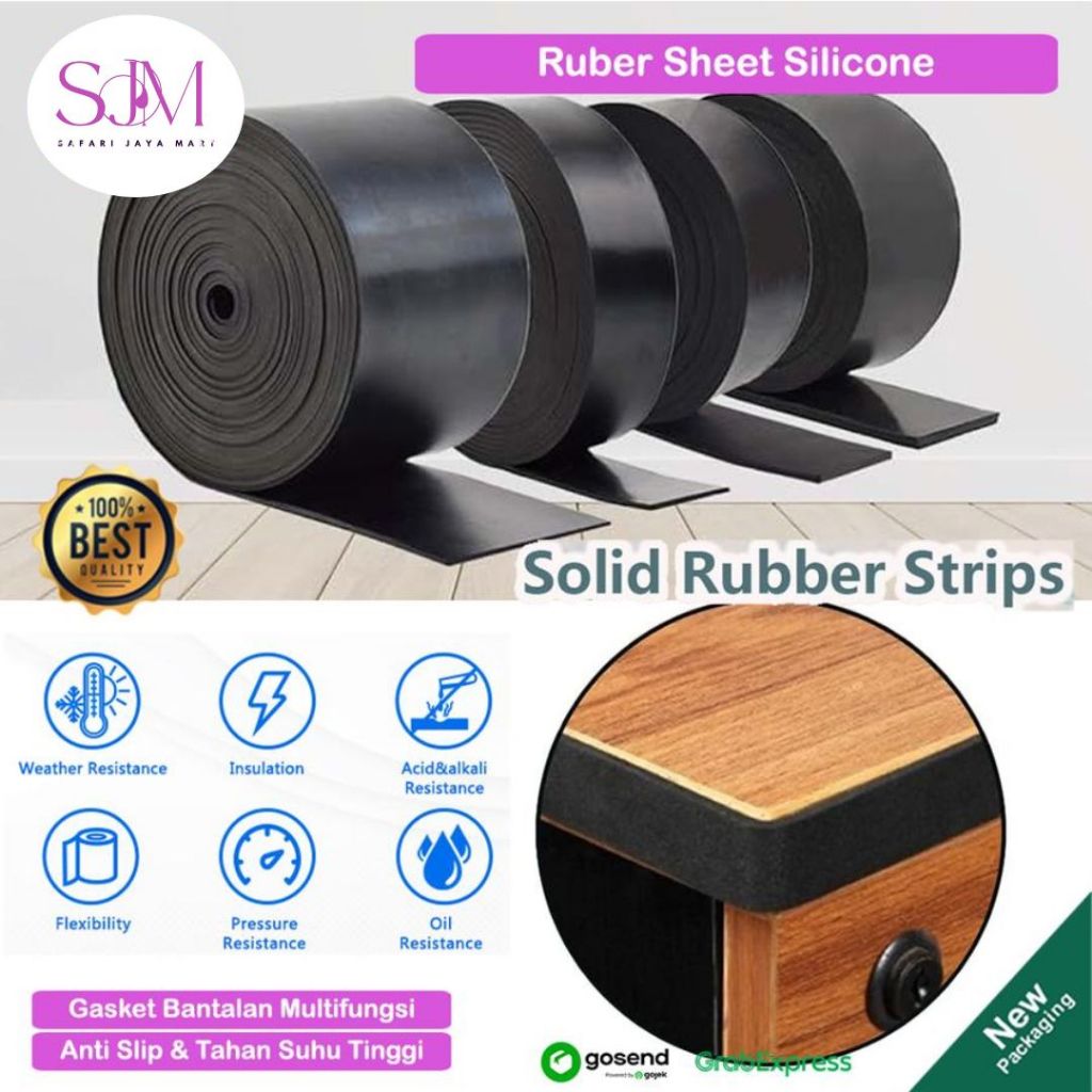 Karet Rubber Strip Hitam Anti Slip Tebal 1mm - 6mm Lebar 1cm - 10cm Karet Gulungan Panjang Per Meter