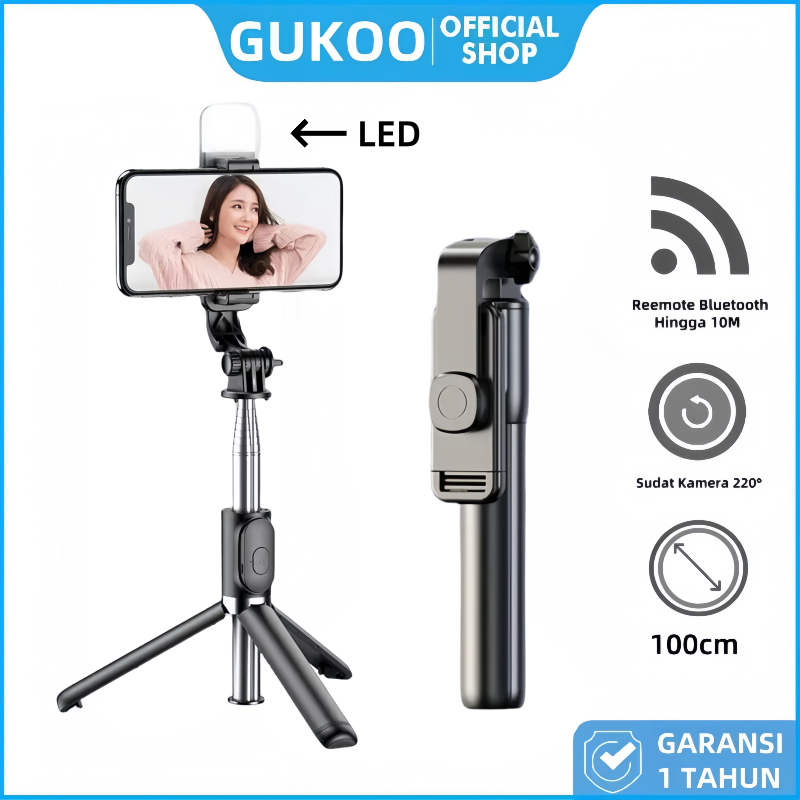 darmavanss - GUKOO Tripod Bluetooth Selfie Stick LED Light Remote Portable Adjustable Height