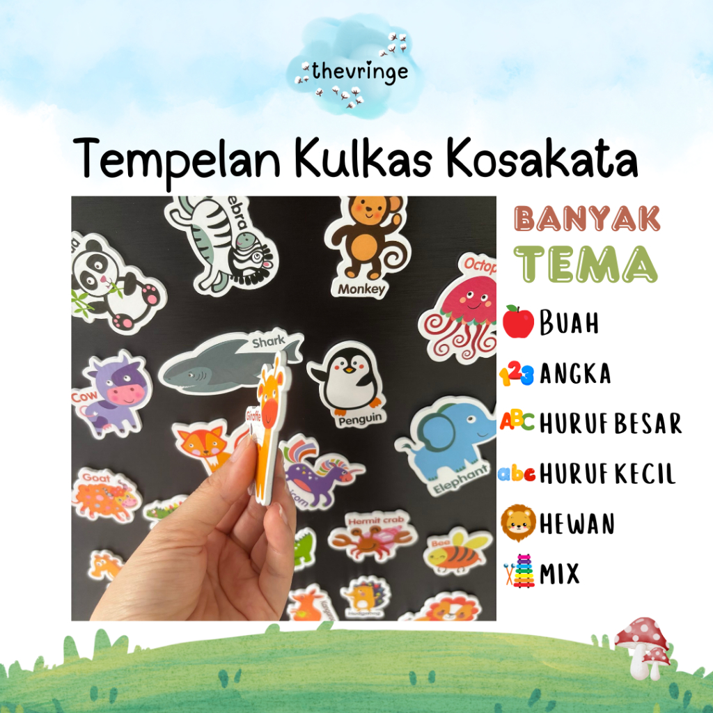 Tempelan Kulkas Kosakata angka huruf buah hewan mix | HIASAN KULKAS MAGNET | HIASAN KULKAS EDUKASI