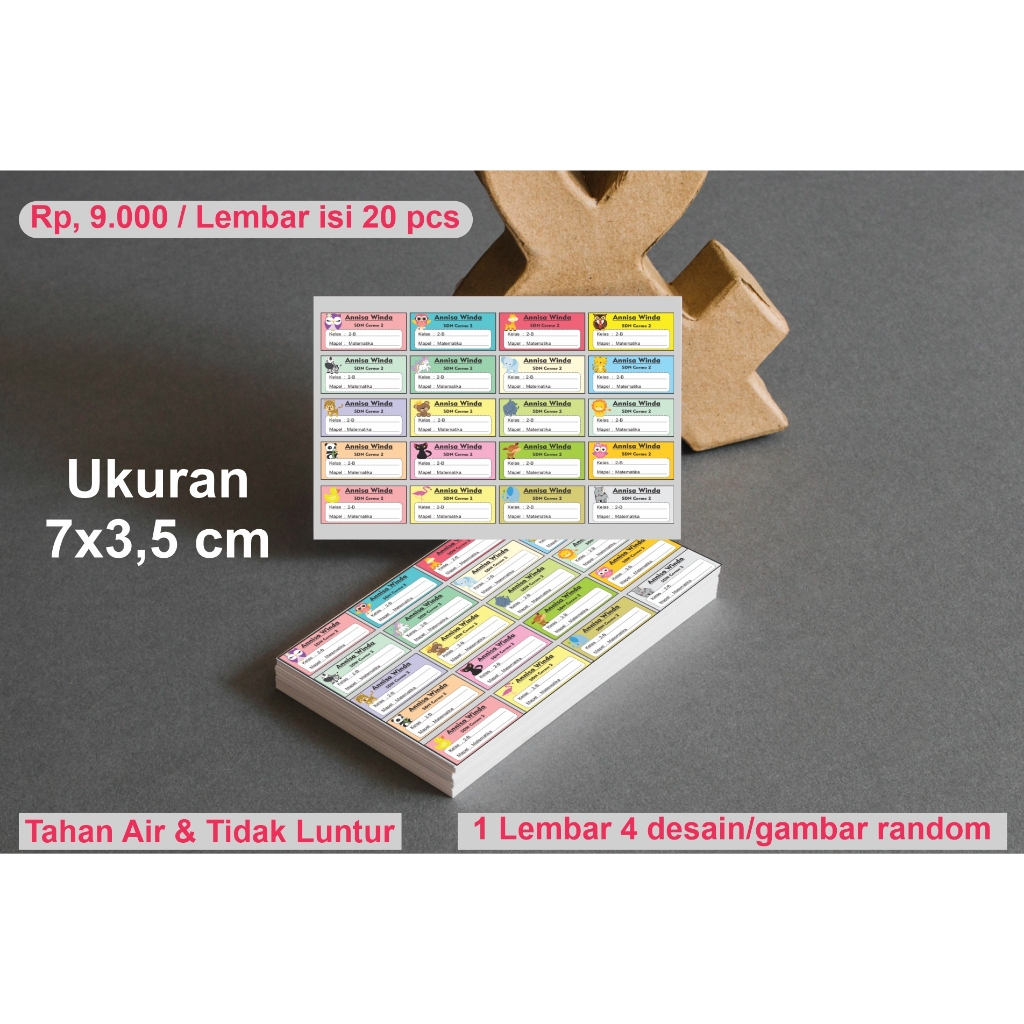 

Stiker nama,sekolah,mapel untuk buku anak-anak, kwalitas HD 1 lembar isi 20pcs