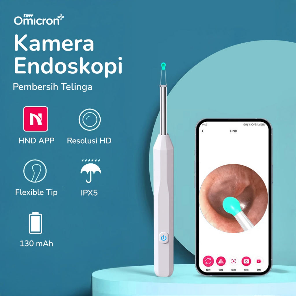 TaffOmicron Kamera Endoskopi Pembersih Telinga Endoscope HD WiFi-Alat Pembersih telinga camera