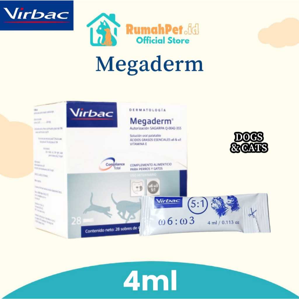 Virbac Megaderm 4ml - megaderm vitamin kulit Kuncing dan Anjing 4ml