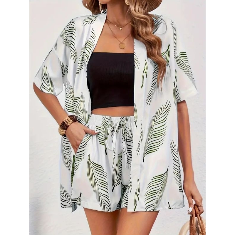Women's Clothing Set Atasan Outer Celana Pendek 2pcs Set Wanita Baju Pantai Beachwear Bali Impor SS0
