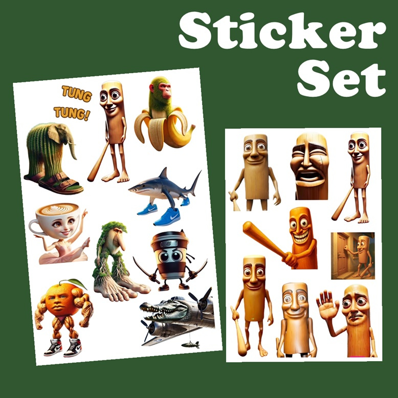 

Stiker Tung Tung Sahur Sticker Set Tungtung saur Ballerina Cappuccina Assassino Bombardiro Crocodilo Tralalero Tralala