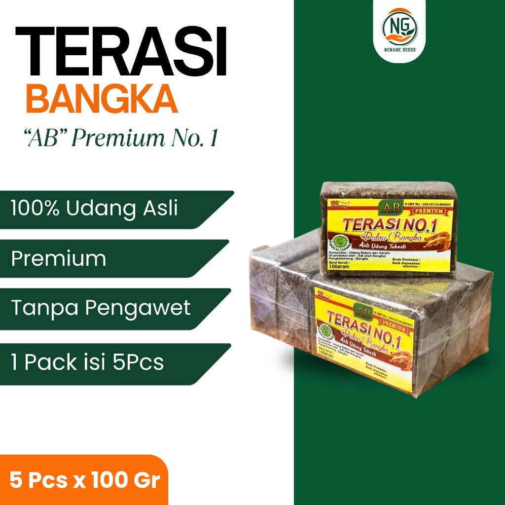 

PAKET 5 TERASI BANGKA MERK AB PREMIUM NO 1 BELACAN MENTAH UDANG REBON SAMBAL (5 X 100 GR)