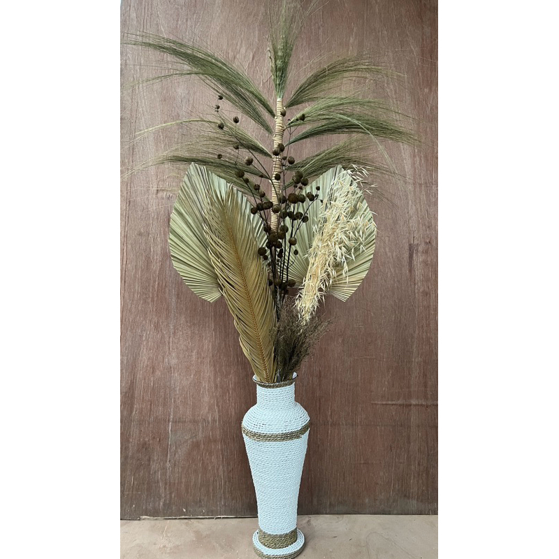 paket bunga hias ruang tamu , bunga sudut ruangan ,Daun palem kering ,daun dekorasi