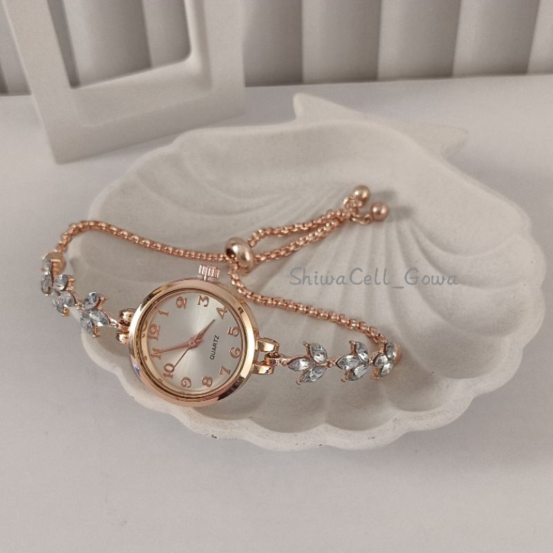 Jam Tangan Analog Gelang Serut Mewah Wanita