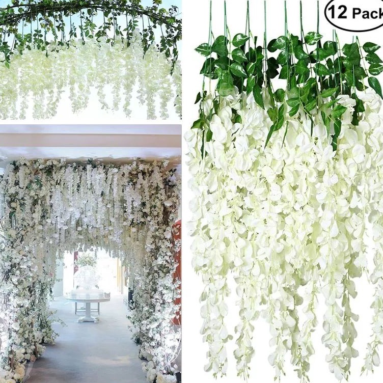 KODE R93E  1 Lusin12 pcs  WISTERIA GANTUNG JUMBO  Bunga Wisteria Besar warna Putih