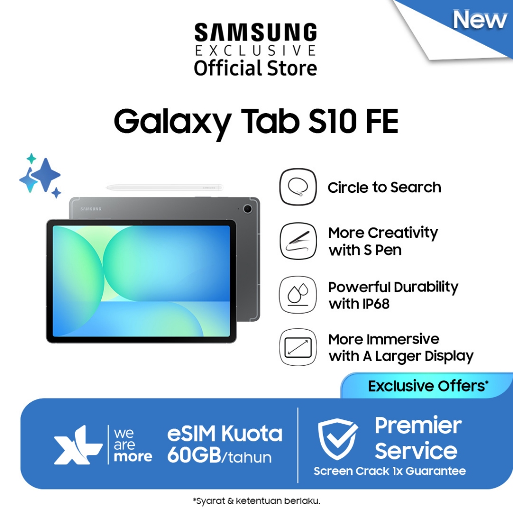 Samsung Galaxy Tab S10 FE 8/128 - Gray | Tablet AI | Tab AI | Galaxy AI | Layar besar | RAM besar | 