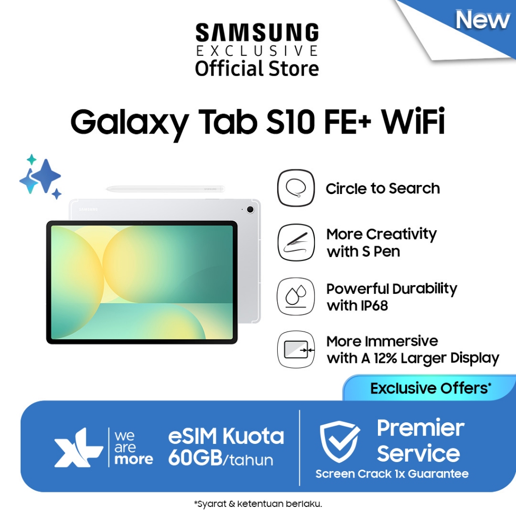 Samsung Galaxy Tab S10 FE+ WiFi 12/256 - Silver | Tablet AI | Tab AI | Galaxy AI | Layar besar | RAM