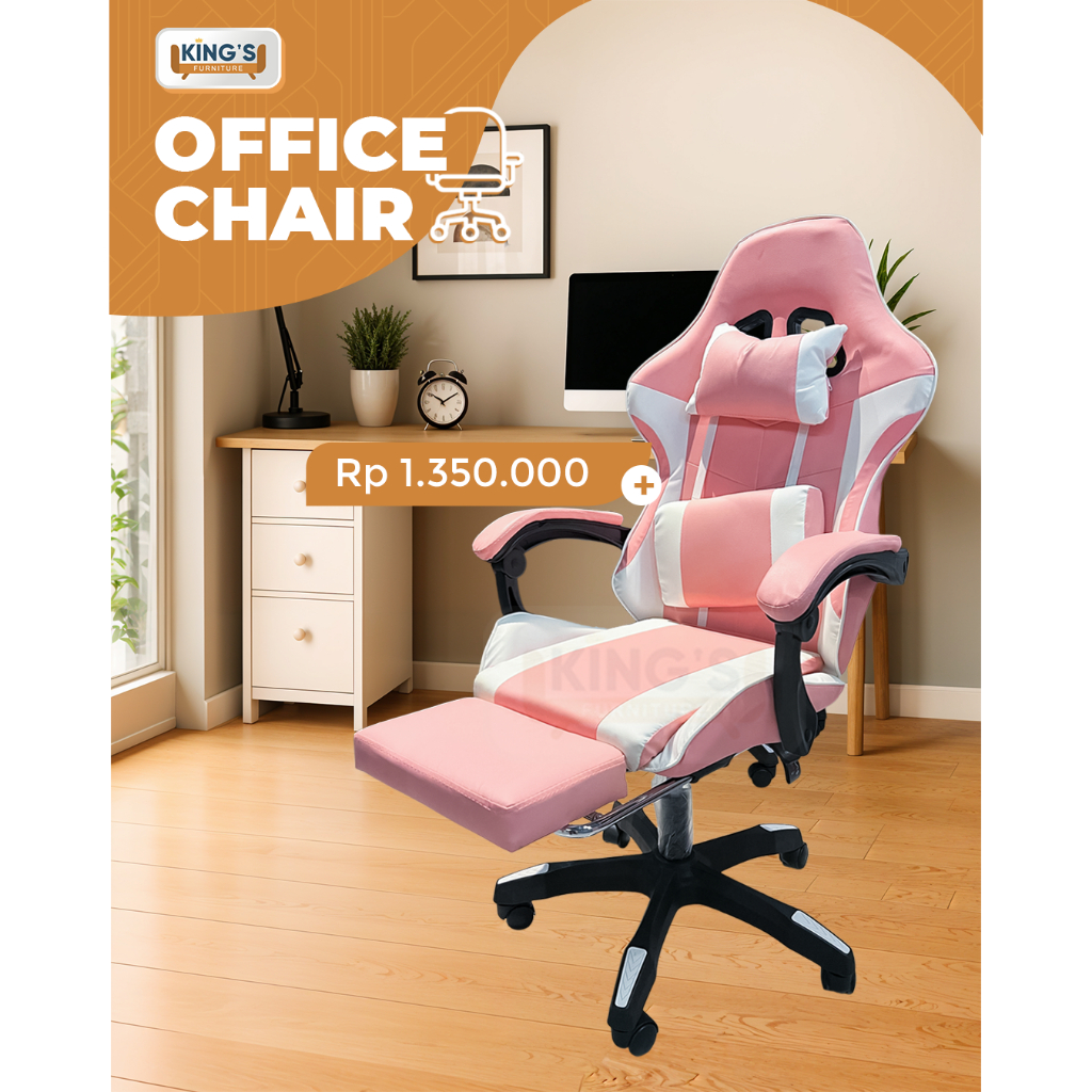 KINGS FURNITURE PONTIANAK - KURSI GAMING/KURSI KERJA/HIDROLIK EMPUK/KURSI LIVE/PINK/OFFICE CHAIR/GAM