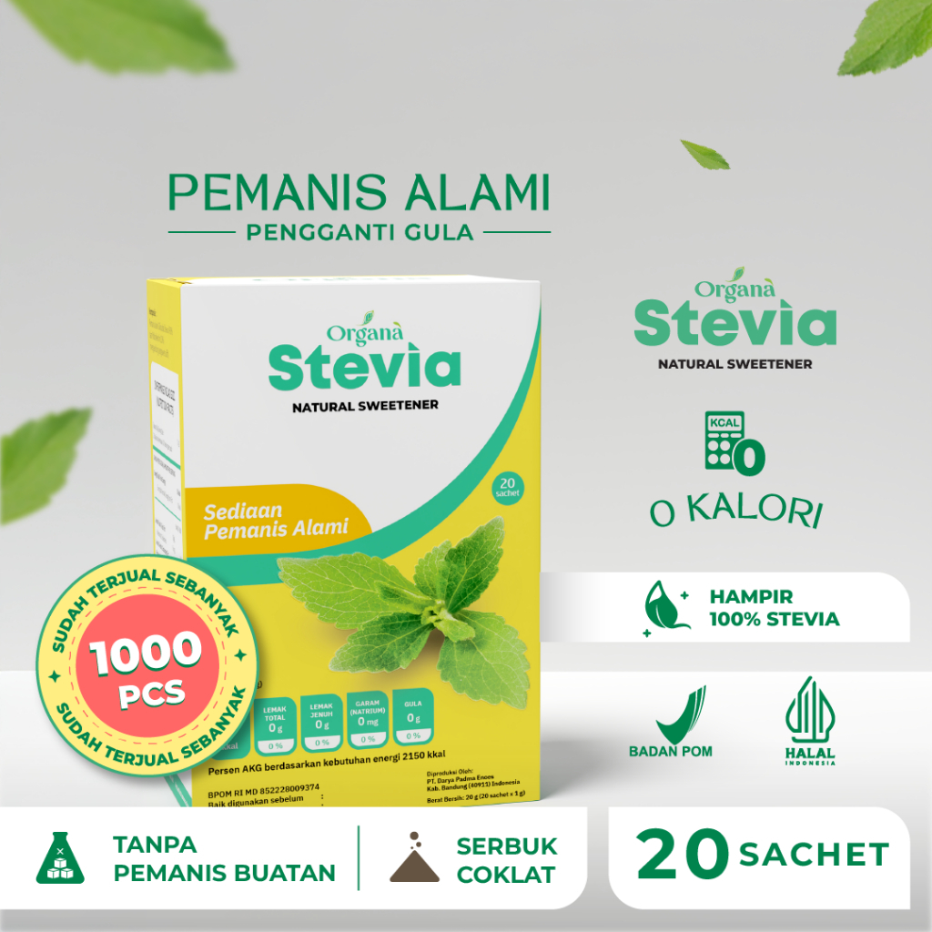 

Organa Stevia Sweetener Gula Stevia Pemanis Alami Pengganti Gula - Lebih Sehat Lebih Manis Isi 20 Sachet