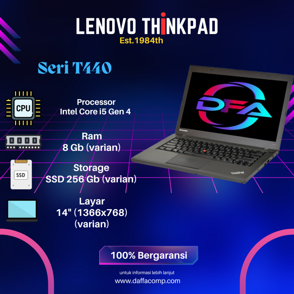 Laptop Murah Lenovo Thinkpad T440 Core i5 Gen 4th Ram 8GB SSD 256GB Mulus NO Minus BERGARANSI ORIGIO