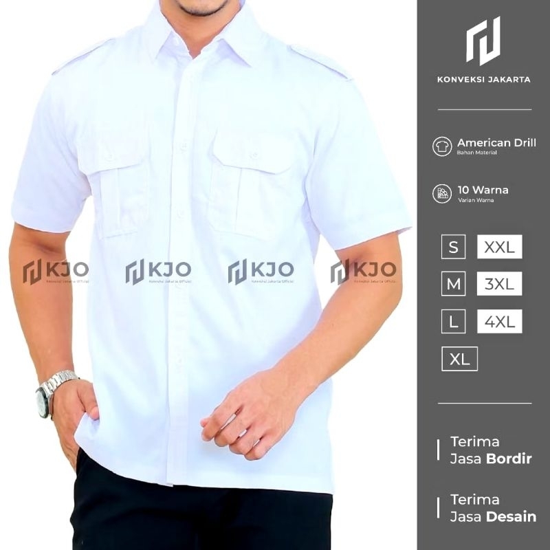 Baju Kemeja Tactical PDL Pria Pendek Warna Putih Kemeja Dinas Lapangan