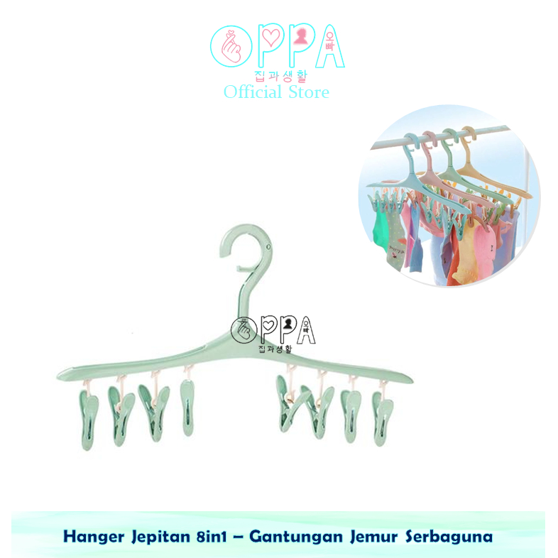 OPPA - Hanger Jepitan 8in1 – Gantungan Jemur Serbaguna untuk Kaos Kaki, CD, Bra, dan Pakaian Kecil