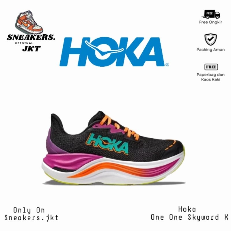 Sepatu Running Hoka One One Skyward x Black/Electric Aqua Original