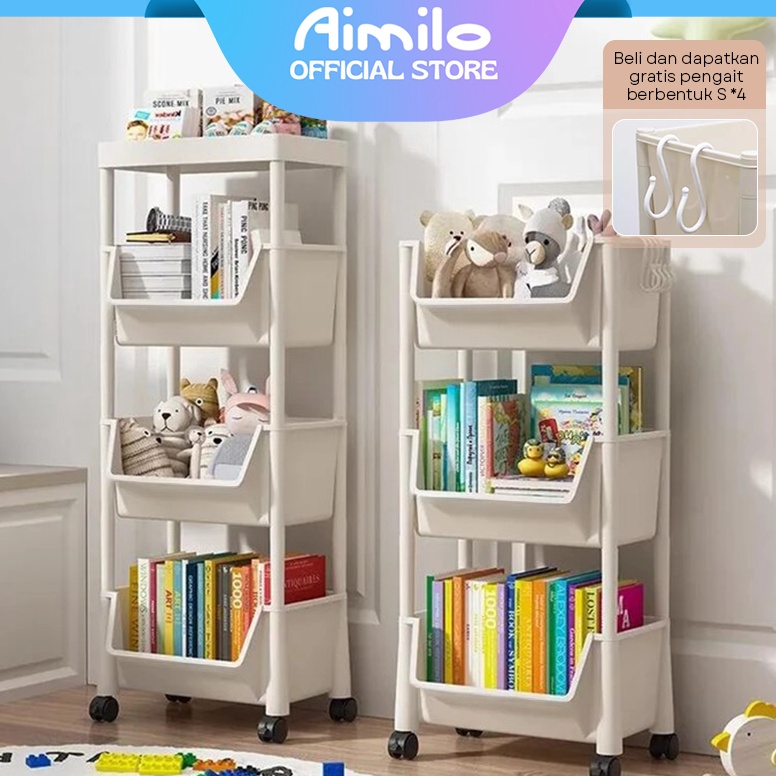 KODE Q23L READYAimilo Rak Susun Serbaguna Kecil Rak Buku Susun Tempat Rak Buku Anak Portable Roda Ra