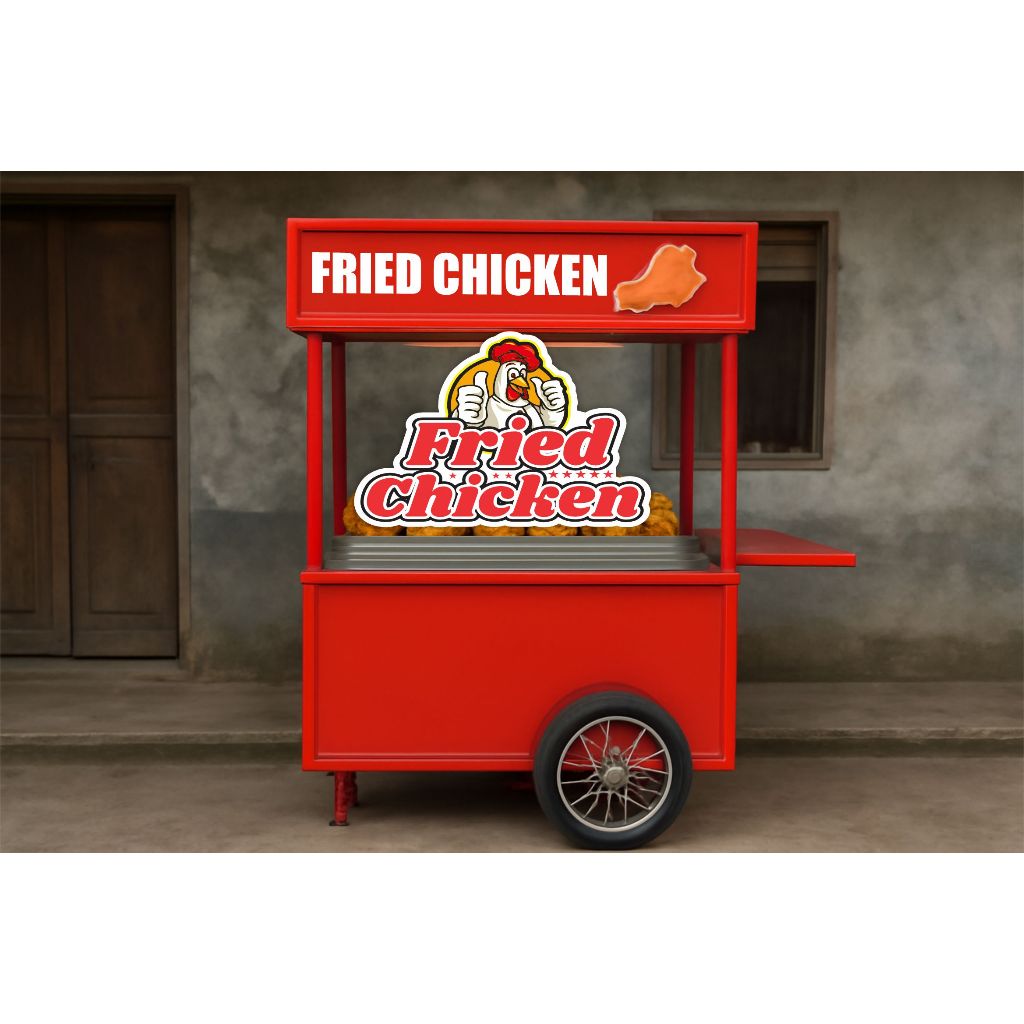 STIKER CUTTING KACA GEROBAK TULISAN FRIED CHIKEN/ NAMA / NAMA USAHA AST