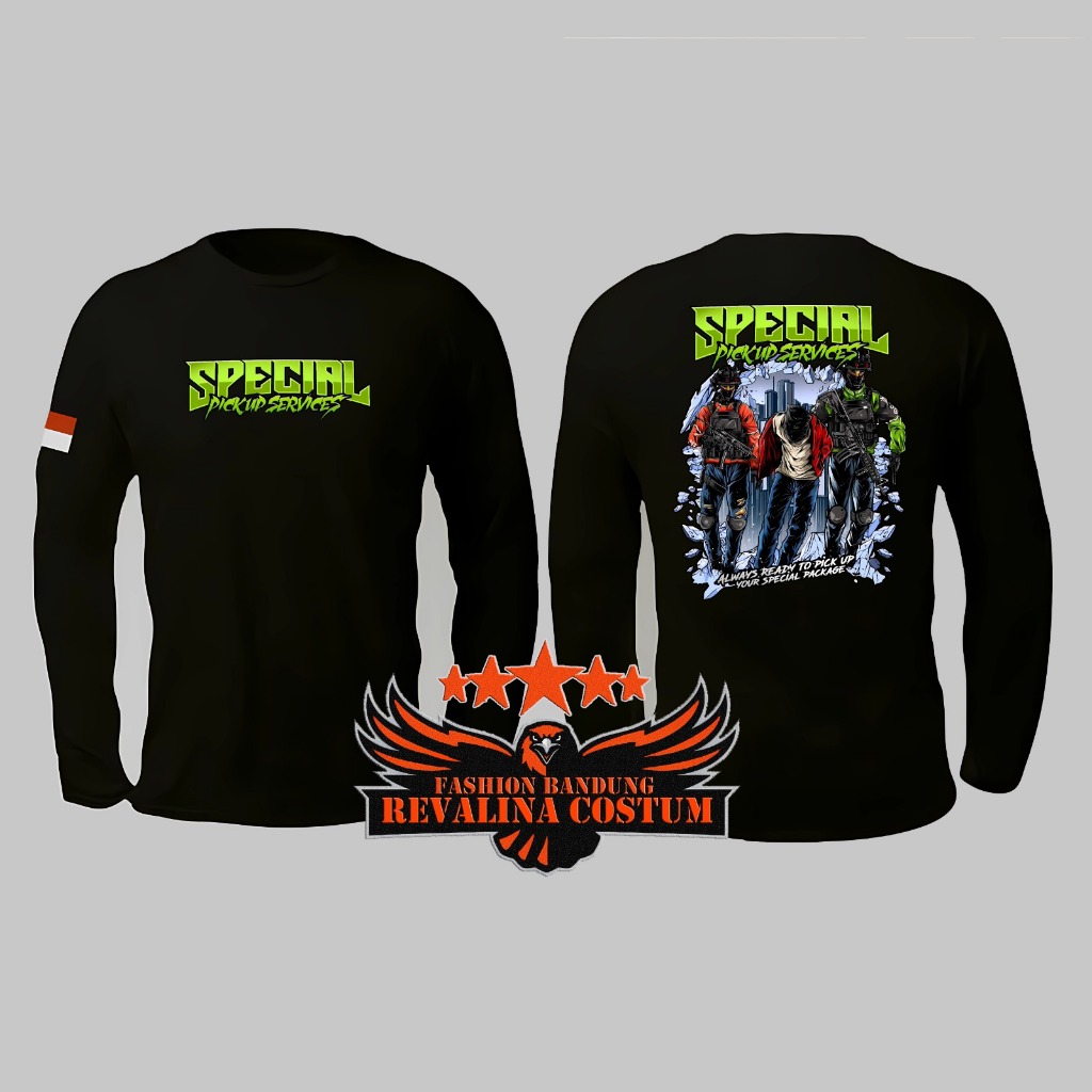 Kaos Atasan Special Pickup Service / T-shirt Intel / Baju Tactical Polisi Lengan Panjang Warna Hitam