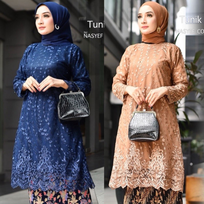 Setelan Kebaya Modern Tunik Tulle Panjang Baju 105 cm Ld Jumbo XXXL Ld 130 Warna Sage Atasan Dress W
