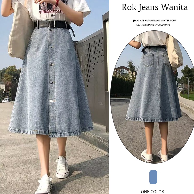 KODE C47K  kekinianfactory  COD Ready stok rok kancing penuh rok korean style panjang 78 rok jeans w