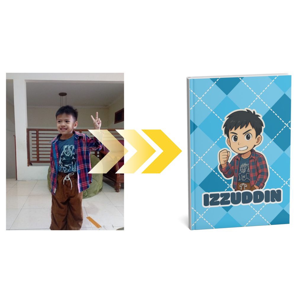 

Custom Foto Sampul Buku Tulis Nama Karakter Lucu dan Unik Ukuran A5 dan B5