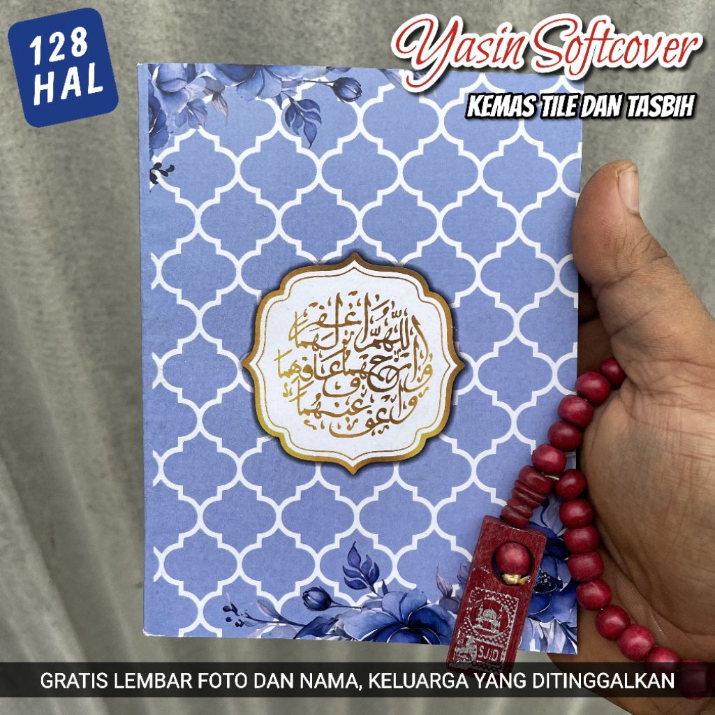 Buku Yasin & Tahlil Softcover 128 Hal Custom Bunga Ornamen - Kemas Tile & Tasbih