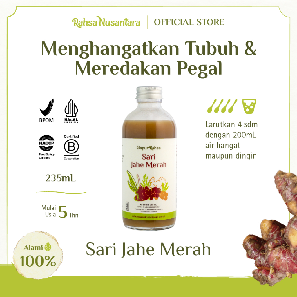 

Sari Jahe Merah 235mL | BPOM by Rahsa Nusantara - Jamu Sirup Herbal Tradisional
