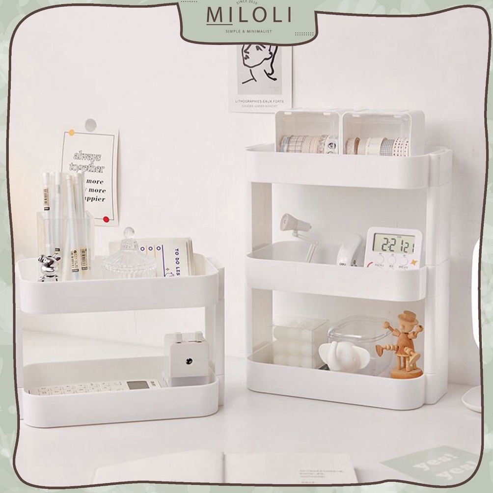 KODE P94T MILOLI Rak Desktop Multilayer Rak Penyimpanan Aesthetic Korean Style Rak Putih Tingkat Rak