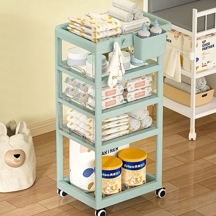 KODE E84L Rak Troli Dorong Bayi Roda 4 Susun  Rak Penyimpanan Serbaguna  Lemari Dorong Bayi