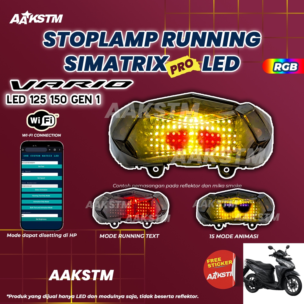 Stoplamp Running Text Animasi Vario LED Old Simatrix Pro RGB Lampu Rem Modifikasi Motor