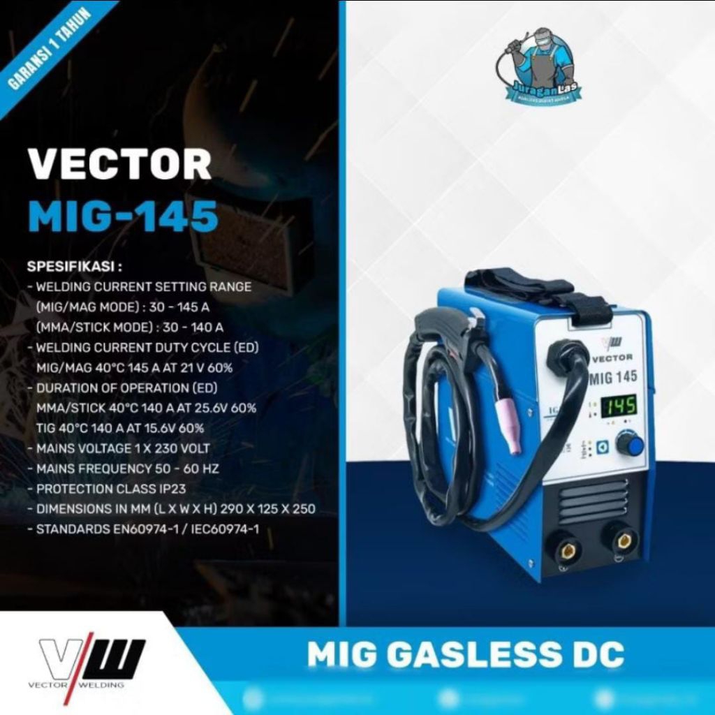 Vector MIG 145 Gasless DC Mig Welding Machine Mesin Las Mig tanpa Gas