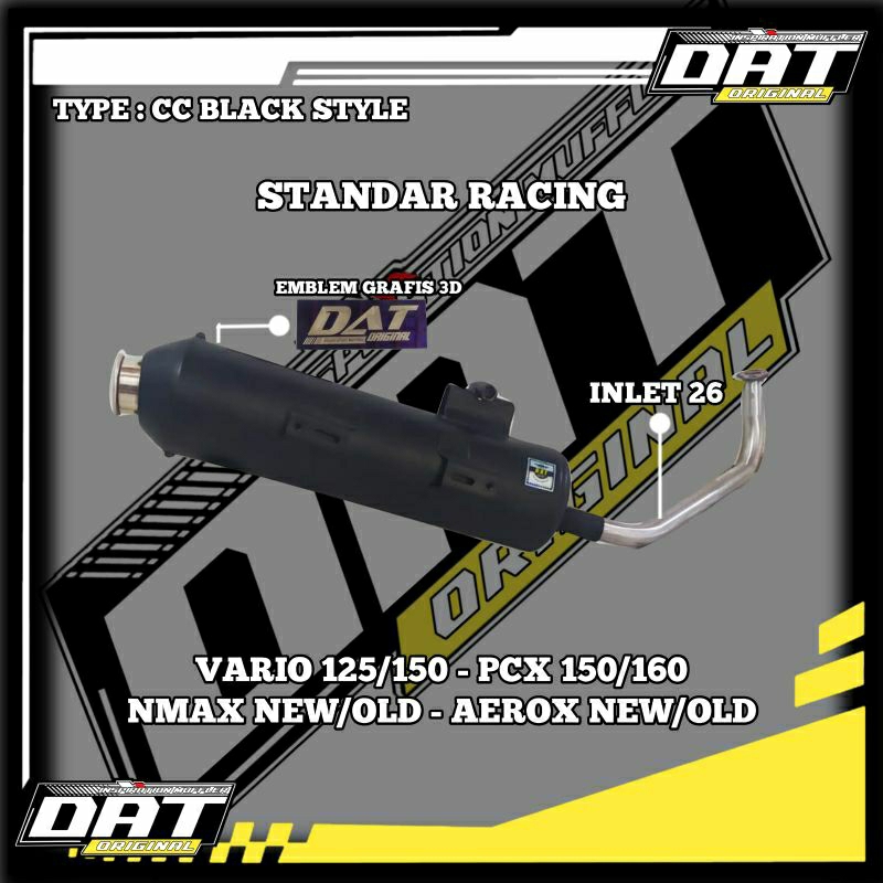 knalpot standar racing aerox, vario, pcx tipe CC black DAT original