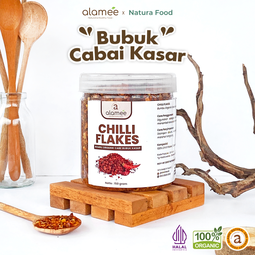 

ALAMEE Chilli Flakes Cabe Bubuk Kasar Cabai Bumbu Dapur Instan Organik Tanpa Campuran 150gr