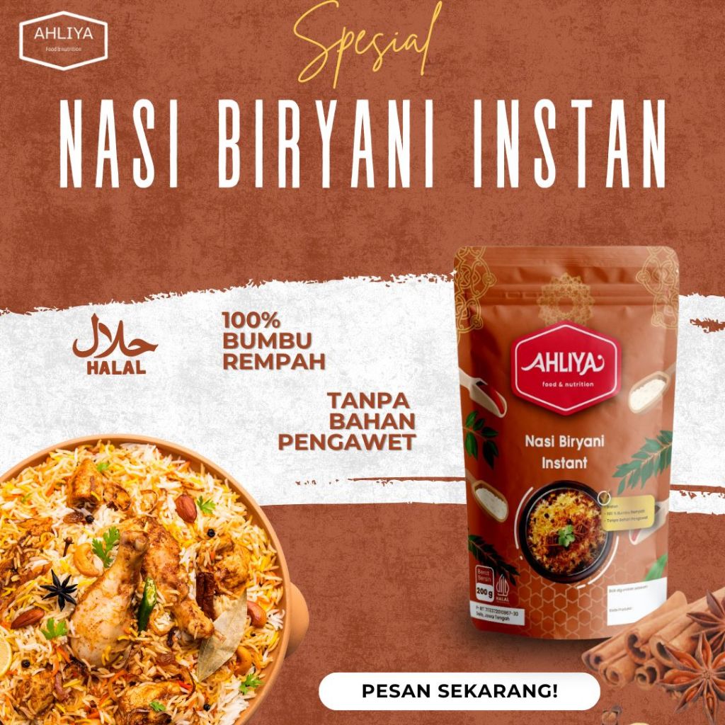 

[AHLIYA] Nasi Briyani Instan – 100% Rempah Asli | Tanpa Pengawet | 200g