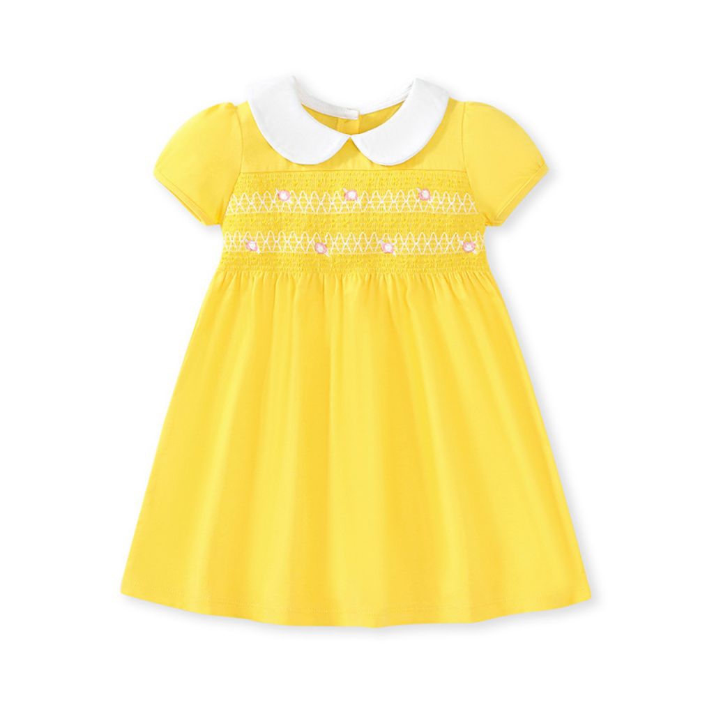 Hnz Kasacima-Yellow smocked dress by Little Maven // dress smocked anak// smocked import