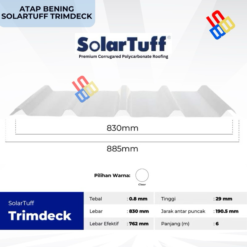 Atap SOLARTUFF TRIMDEK CLEAR / Atap Polycarbonate Bening / Atap Transparan Berkualitas