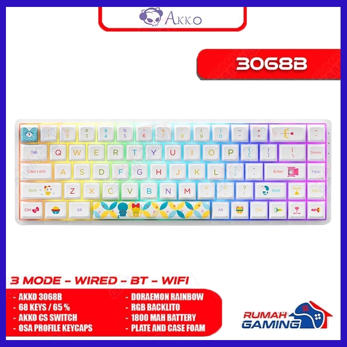 AKKO 3068B V2 - 65% - 3 Modes - Doraemon - 5 Pin - Mechanical Keyboard