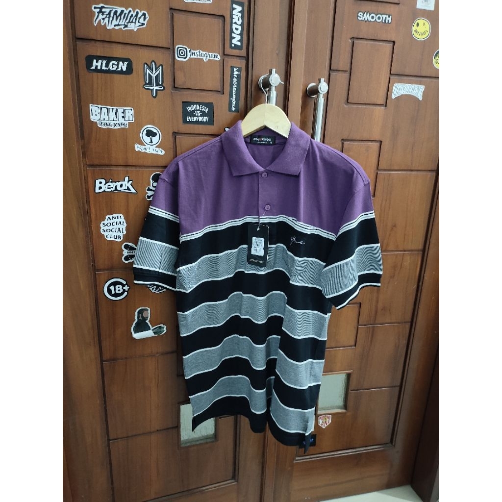 Kaos Pria Polo/Kerah Hassenda Ungu Variasi Garis Hitam UK XL, 100%Original&Murah