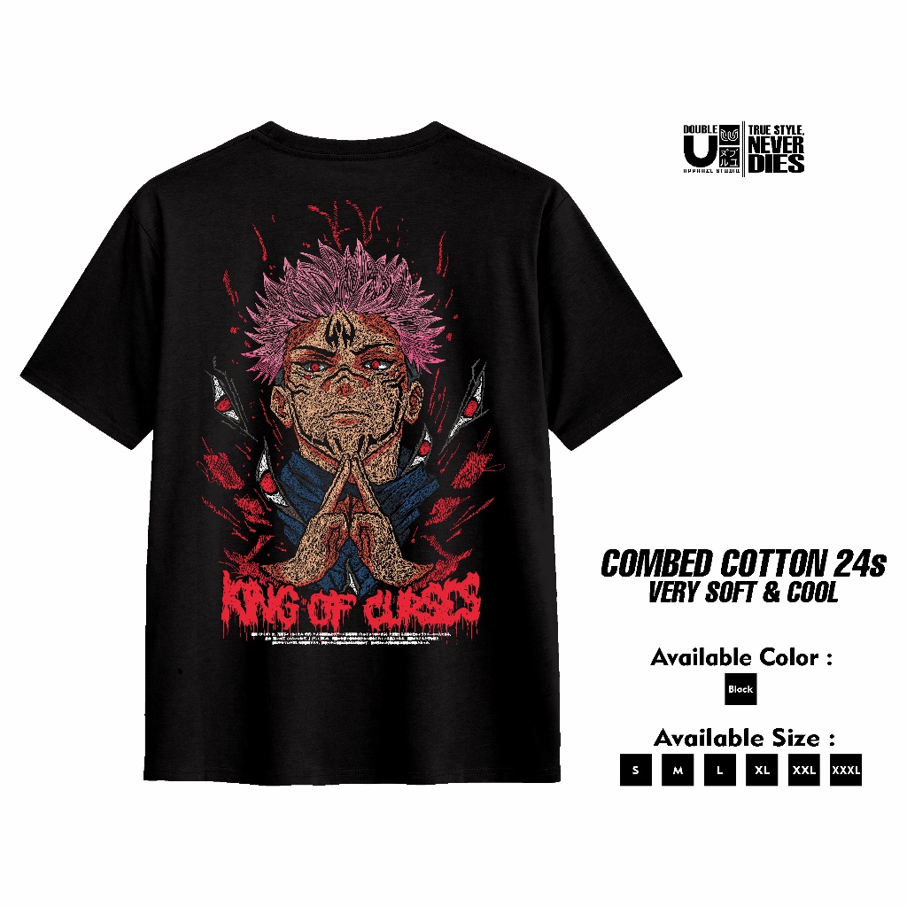 Double U Apparel Tshirt Jujutsu Kaizen Ryumen Sukuna - Kaos T shirt Hitam Scribbel JK02