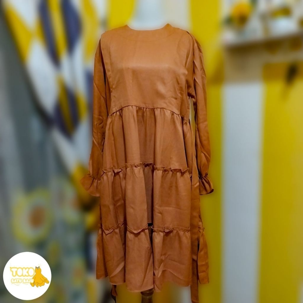 dress babydoll merah bata