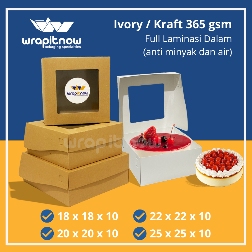 

Dus Kraft Ivory 15x15x10 18x18x10 20x20x10 22x22x10 25x25x10 Laminasi dus chiffon dus pudding cupcake