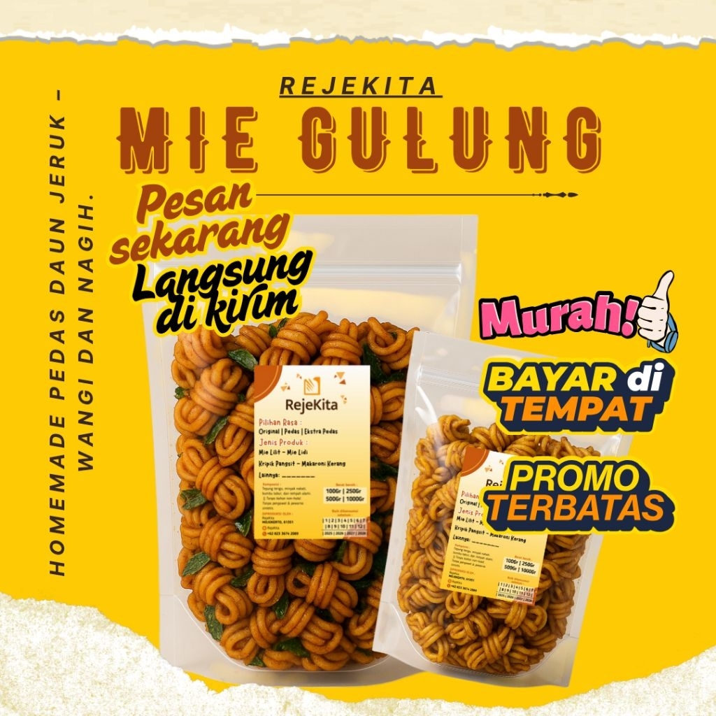 

Mie Lilit Gulung 250 Gram Pedas Daun Jeruk – RejeKita Snack & Food (Original, Pedas, Ekstra Pedas)