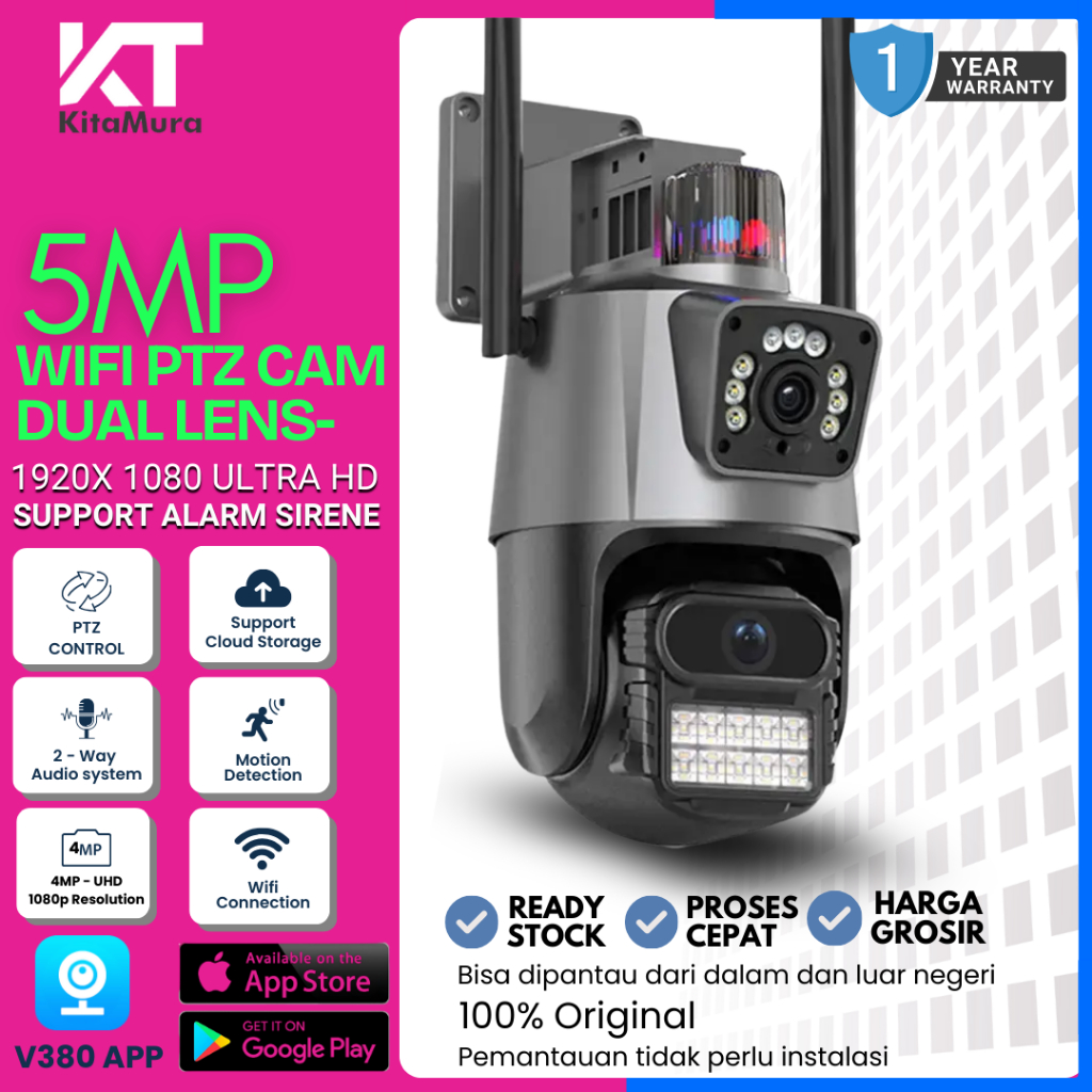 CAMERA CCTV WIFI OUTDOOR V380 PTZ 4MP || KAMERA WIFI OUTDOOR SIANG MALAM BERWARNA TH-88-H21