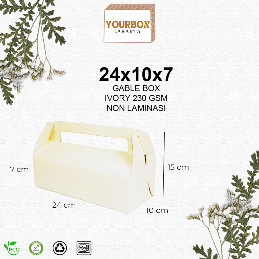 

Gable Box Hampers Souvenir Gift Pack Snack Ivory Putih 24x10x7 NON LAMINASI