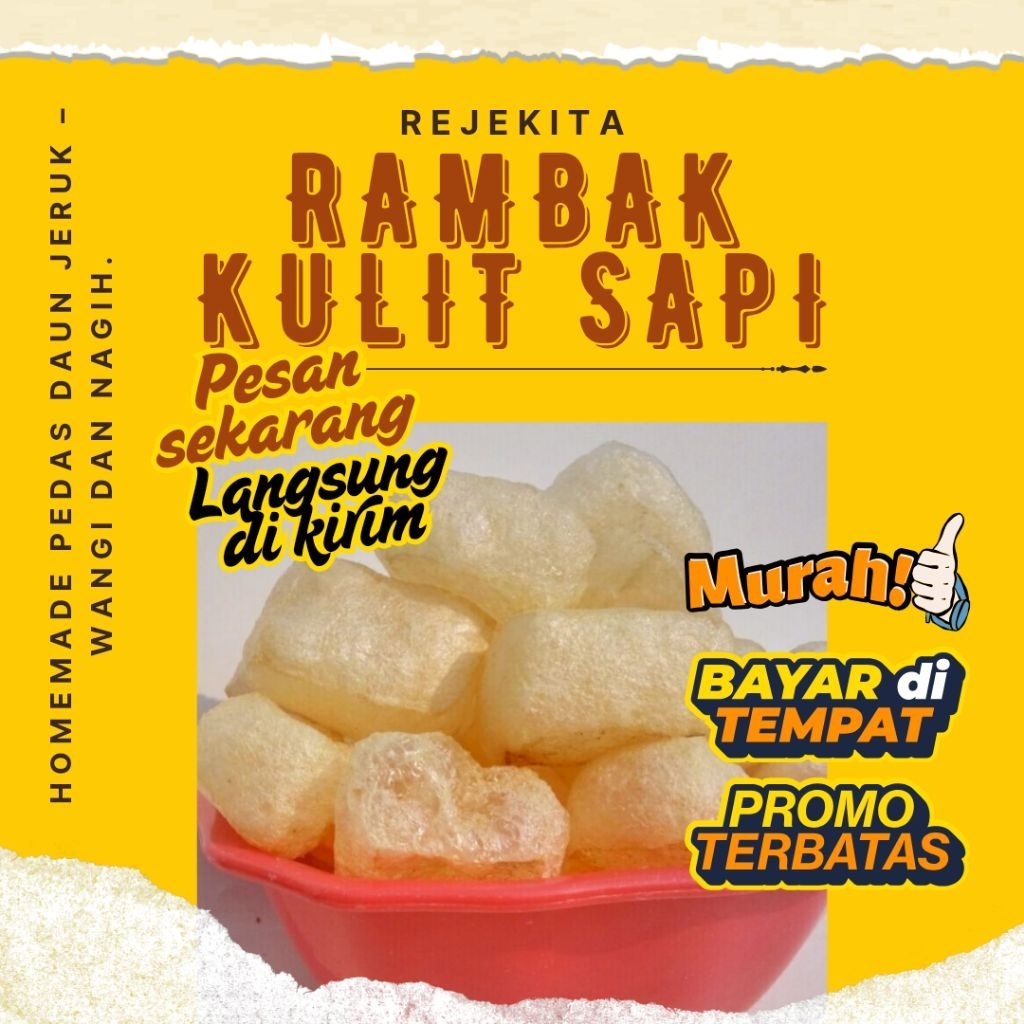 

250 Gram Kripik Rambak Dorokdok Kulit Sapi Asli Enak Bumbu Rumahan Pedas Daun Jeruk Viral