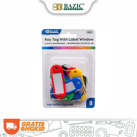 Bazic - Key Tag With Label Window 4003 8 pcs / Gantungan Kunci Tag Nama Bazic 4003 Isi 8pcs