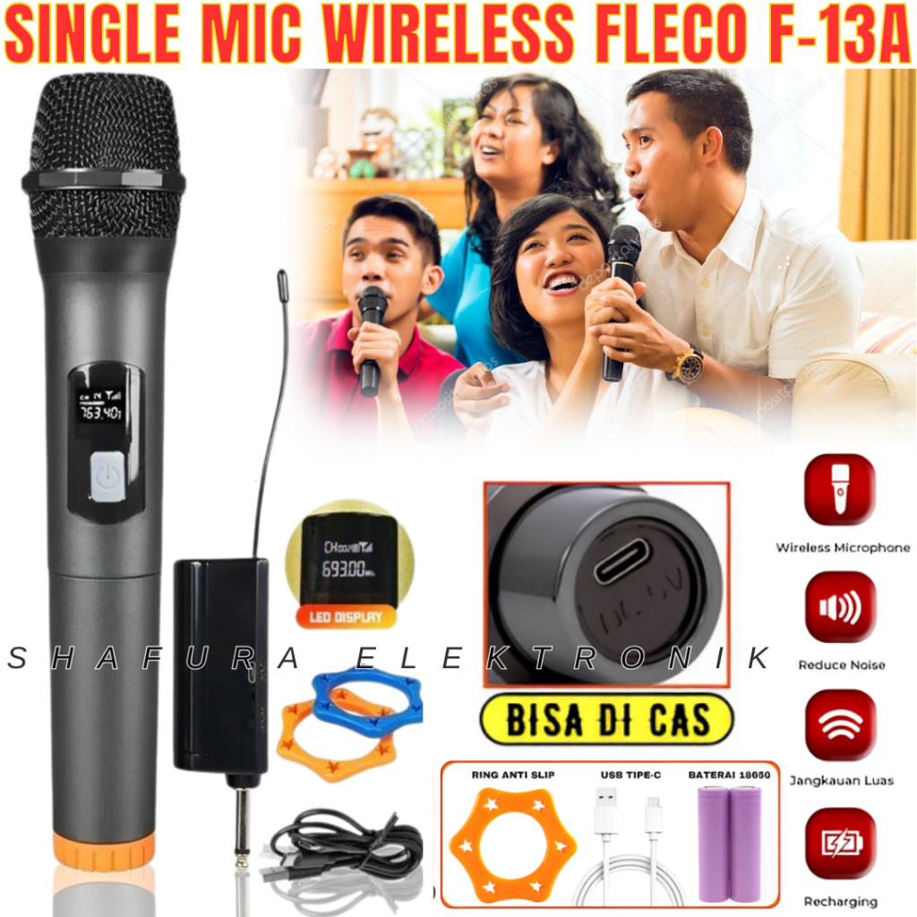 Mic/Microphone Wireless Profesional Tanpa Kabel Fleco M-13a - Mic Karaoke Suara Jernih Harga Murah K