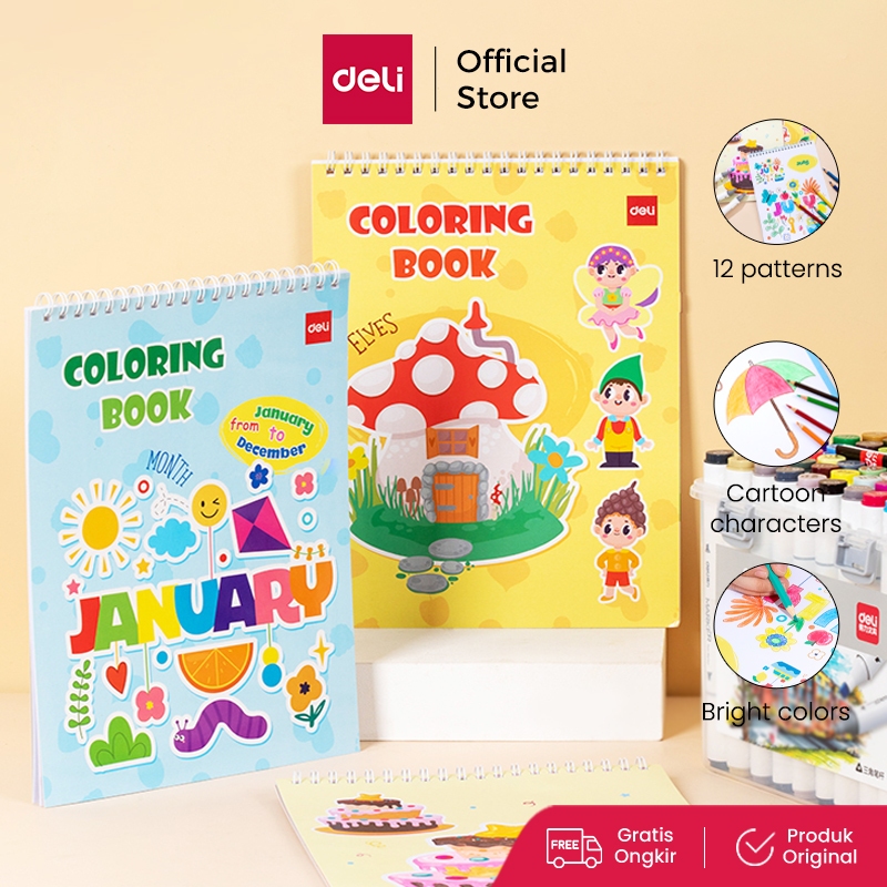 Deli Buku Mewarnai Besar / Coloring Book 12 Macam EN07X